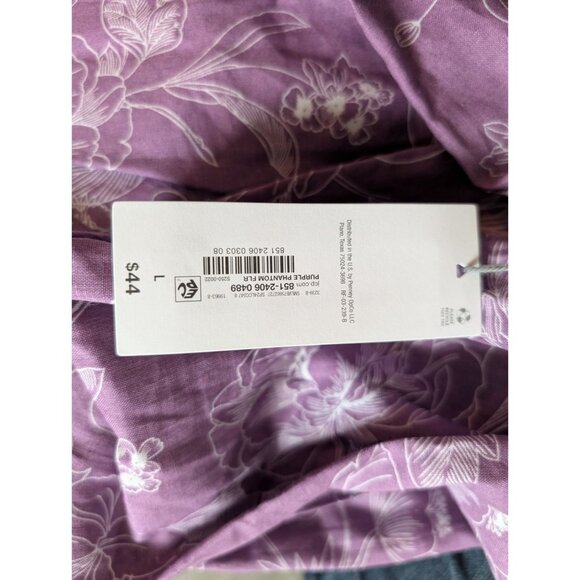 Liz Claiborne Purple Floral Button-Up Blouse L Linen/Cotton Blend Womens Shirt - Picture 7 of 9